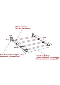 Resim Duvara Monteli Paslanmaz Makaralı Çamaşır Askısı Balkon Katlanır Gümüş 
