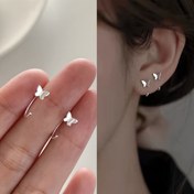 Resim 1 Çift Elegant Alaşım Kelebek Kulak Kancaları, Pırıl Pırıl Mini Yuvarlak Küpeler, Günlük ve Parti Giyim için, Tüm Mevsim Kulak Piercing Takıları 