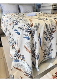 Resim Mavi Detaylı Çiçek Desenli Tek Kişilik Pike 160x240 Cm Ferahlatıcı Tasarım, Hafif Konfor Renkli 