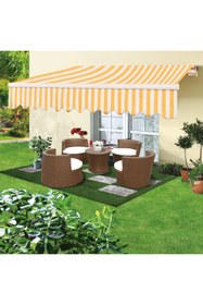 Resim ENLIS 300x200 Sarı Beyaz Çizgili Polyester Tente Balkon Bahçe Teras Güneşlik Su Tutmaz Tente 