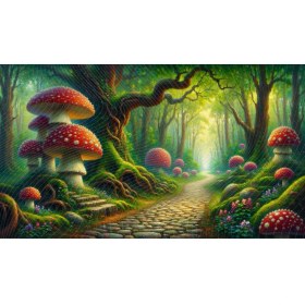 Resim Venspor Büyülü Mantar Ormanı Temalı Arkaplan Dev Kırmızı Mantarlar ve Yeşil Doğa ile 200 x 150 cm Fon Duvar Örtüsü 