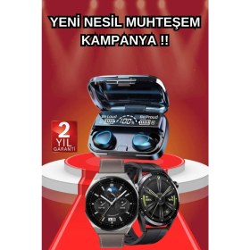 Resim Ikili Set Akıllı Saat ve Bluetooth Kulaklık Kablosuz Uzun Pil Ömrü Spor Modları 