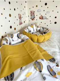 Resim 5li Set Yatak Ve Ortopedik Yastik - Yuvarlak Minderi Ve Yastigi + Ince Ortu Hardal 