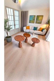 Resim Simillo Home&Living Ahşap Mantar Sehpa 3’lü Fındık Renk Doğal Zigon Fiskos Takımı 