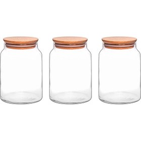Resim Selka Home 3'lü 890 Ml Sade Ahşap Kapaklı Cam Kavanoz 