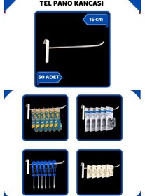 Resim 15 Cm - 50 Adet Beyaz Tel Pano Kancası Raf Askısı Beyaz 