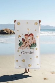 Resim Dijital Baskı Plaj Deniz Havlusu İkizler Burcu Desenli Peştamal HVL0036 