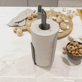 Resim Lamizon Pratik Yapışkanlı Tasarım Dikey Kağıt Havlu Rulo Tutucu Siyah 