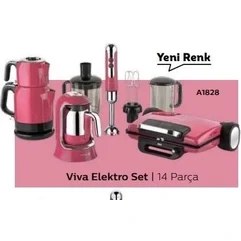 Resim Korkmaz Viva 14 Parça Elektrikli Çeyiz Seti Pembe Renkli Modern Tasarım 