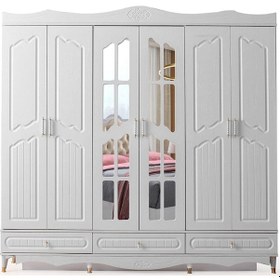 Resim Riga Gardırop-mdf-beyaz-240x60x220cm-6 Kapak-aynalı Kapak 