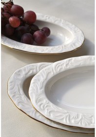 Resim 2'li Gold Yaldızlı Porselen Kayık Tabak 12x19 Cm Sunum Tabağı Orta Boy Beyaz 