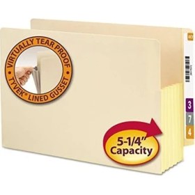 Resim Ende Tab Dosya Çanta, Güçlendirilmiş Düz Kesimli Tab, 5 - 1/10,2 cm Expansion, Tyvek® - Lined® Zwickel, Legal Boyut, Manila, Kutu Başına 10 Adet (76174) 