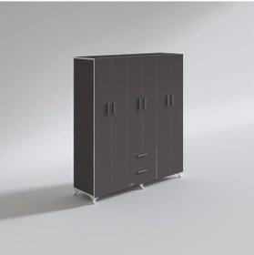 Resim Kenzlife gardırop 6 kapaklı kapılı 2 çekmeceli glayör 168*150*42 gri ayaklı gardolap dolap 