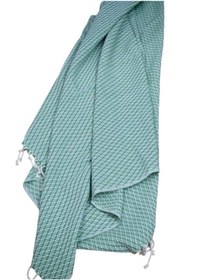 Resim Kara Tezgah Pamuk Santranç Desenli Koyu Yeşil Peştemal 