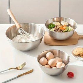 Resim 3 Adet Paslanmaz Çelik Karıştırma Kase Seti - Dayanıklı, Gıda Güvenli, Çok Amaçlı Mutfak Kâseleri - Pişirme, Pastacılık, Servis için Mükemmel - Noel, Cadılar Bayramı, Paskalya, Hanuka, Şükran Günü için Uygun 