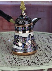 Resim Gül Çiçek Mırra Bakır Tombik Cezve 650 Ml 