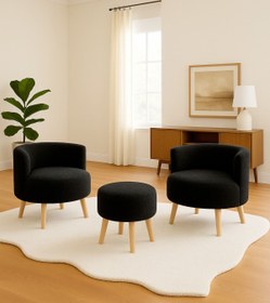 Resim DEKOR MOBİLYACIM Elegant Comfort Siyah Çay Seti Ve Peluş Ikili Berjer & Puf Takımı - 3'lü Set 