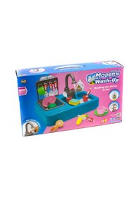 Resim Oyuncak Mutfak Lavabo Modern Mutfak Su ile Çalışan Set Mavi 