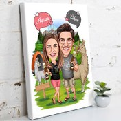 Resim Doğada Bira Keyfi Yapan Çiftler Karikatürlü Kanvas Tablo 