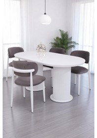 Resim Bohem Norte Lak Panel Sabit Yemek Masa Sandalye Takımı 90x160cm Beyaz 