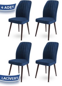 Resim Canisa Concept Platinum Serisi Geniş Oturum Alanlı 4 Adet Sandalye / Renk Lacivert Ayaklar Kahve 