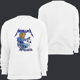 Resim Metallica Baskılı Unisex Bisiklet Yaka Sweatshirt BEYAZ M 