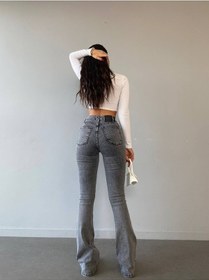 Resim Charles Füme Ispanyol Paça Kot Pantolon Yüksek Bel Ispanyol Jeans Toparlayıcı Extra Rahat Drv Füme 