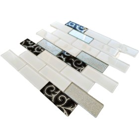Resim MozaiKristaL Mutfak tezgah arası 36x98mm Beyaz-Siyah-Gümüş 30x30cm Fileli Kristal Mozaik (11 File-1 m2 Fiyatıdır) 