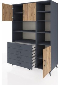 Resim Kronos Dolap 9 Raflı 4 Çekmeceli 3 Kapaklı 132x59x195 Antrasit-çam/antrasit Atlas Çam/antrasıt - Antrasıt 