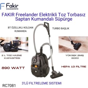 Resim Fakır 890W Freelander Toz Torbasız Kumandalı Süpürge + Fakir Molly Turuncu Dijital Mutfak Tartısı Hediye 