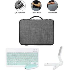 Resim Microcase Samsung Galaxy Tab S10 Lite Tablet Uyumlu Gri Çanta + Türkçe Bluetooth Klavye +mouse + Standı - Yeşil Al5161 Omuz Çantası 