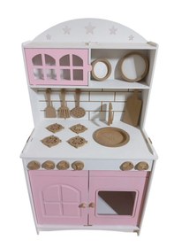 Resim İki Kapaklı Boyalı Ahşap Oyuncak Mutfak 