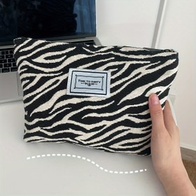Resim 1 adet Şık Zebra Desenli Makyaj Çantası Saplı - Kadınlar için Büyük Kapasiteli Kozmetik Organizatörü, Günlük Kullanım veya Seyahat için Mükemmel 
