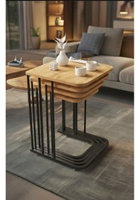 Resim Orkide Tekerlekli 4 Lü Zigon Sehpa Siyah - Ceviz Mdf Kahverengi 