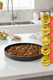 Resim Yuvarlak Granit Fırın Tepsisi 28 Cm, Alüminyum Gövde, Hafif Ve Dayanıklı Yapışmaz Siyah 