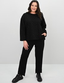Resim Kadın Büyük Beden Taş Baskılı Truvakar Kol İki İplik Eşofman Takımı 8172-25 - XXL / Benetton Yeşil 