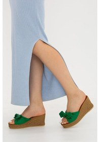 Resim Yeşil Fiyonk Dolgu Topuk Kadın Terliği Topuklu Terlik Yeşil 