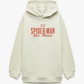 Resim Koton Erkek Çocuk Lisanslı Örümcek Adam Baskılı Uzun Kollu Şardonlu Pamuklu Kapşonlu Sweatshirt Ekru 