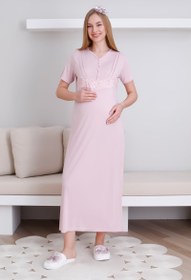Resim Hamile Gecelik Takım Önü Düğmeli 2'li Gecelik ve Sabahlık Takım Kısa Kol Gecelik & Uzun Kol Sabahlık - 2293 - Ekru / 2XL / Terlik ve Taç İstiyorum +300₺ 