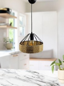 Resim Siyah Metal Tel Konik Halatlı Model Cafe Restaurant Hol mutfak Tekli Sarkıt Avize Aydınlatma 