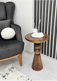 Resim AYLESA Ahşap Tekli Mantar Yan Sehpa Modern Açık Ceviz Fiskos Çiçeklik 