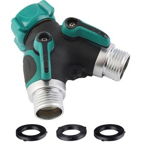 Resim Qingmipy Bahçe Sulama İki Yollu Musluk Ayırıcı, Bağımsız Valf Kontrolü, Bakır Ve Çinko Alaşımlı, 360 Döner, Sızıntı Engelleme, Çift Su Kaynağı 