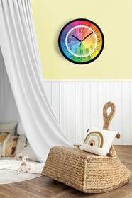 Resim Eğitici Çocuk Odası Duvar Saati - 25cm - Önü Camlı Siyah Kasa - Sessiz Mekanizma 