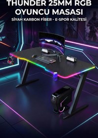 Resim Karr Gaming Thunder 25mm RGB Aydınlatmalı Oyuncu Masası | Siyah Karbon Fiber Kaplama 