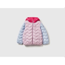 Resim United Colors Of Benetton Kız Bebek Lila-pembe Mix Simli Logo İşlemeli Kapüşonlu Mevsimlik İnce Mont Pembe 