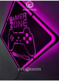 Resim Dekoraven Gamer Zone Led Işıklı Ahşap Tablo, gamepink1222 