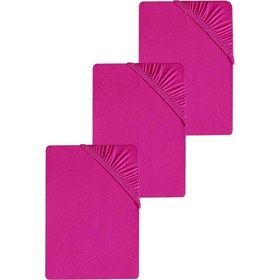 Resim 3 Adet Düz Pamuklu Tek Kişilik 80 X 200 + 30 Cm Lastikli Penye Çarşaf Fuşya 
