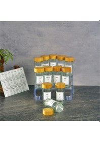 Resim Basic Cam Tuzluk - 12 Li Tuzluk Biberlik Baharatlık Bambu Kapaklı 90 Ml.etiketli Şeffaf 