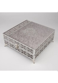 Resim Kuran + Seccade + Tesbih Hediye Seti Orta Boy, Raşel Kare Kutu, Gri 