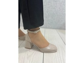 Resim Krem Rugan Platform Topuk Tek Bant Topuklu Ayakkabı 